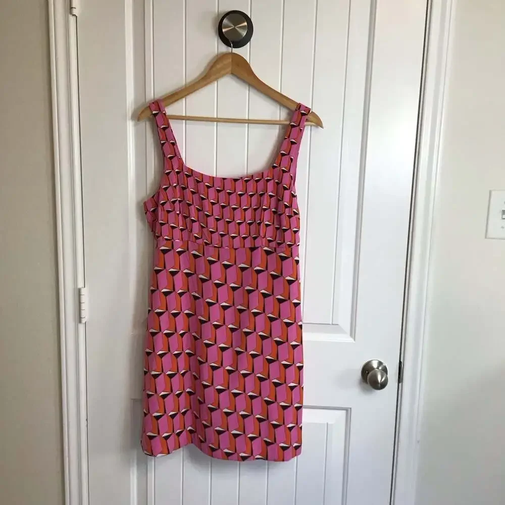 Diane von Furstenberg x Target 90's Shift Pink Martini Geo Mini Dress Size 10 - Picture 2 of 11